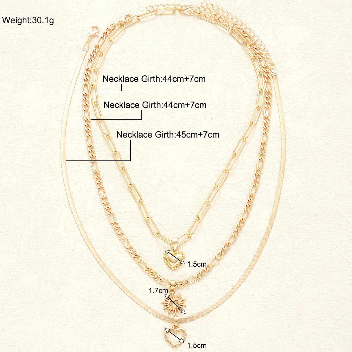 3Pcs/Set Boho Heart Pendant Necklace for Women European And American Copper Metal Gold Color Hollow Love Necklace Punk Jewelry