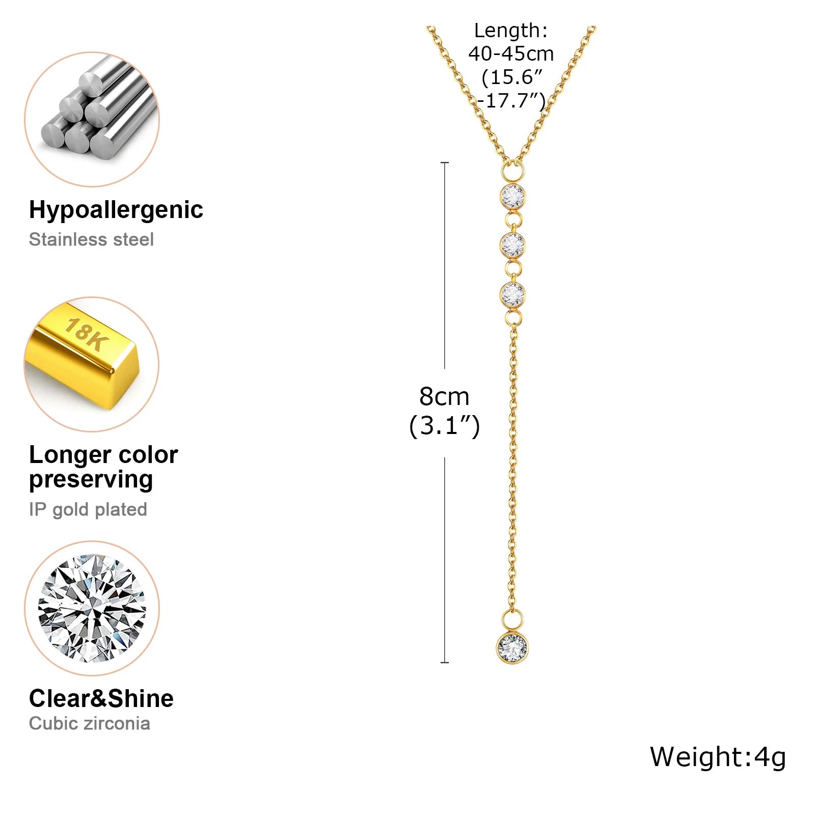 18k Gold Plated Y Lariat Necklace for Women, Laryerd Multilayer Long Chain Drop Necklace, Stainless Steel Aesthetics Jewelry