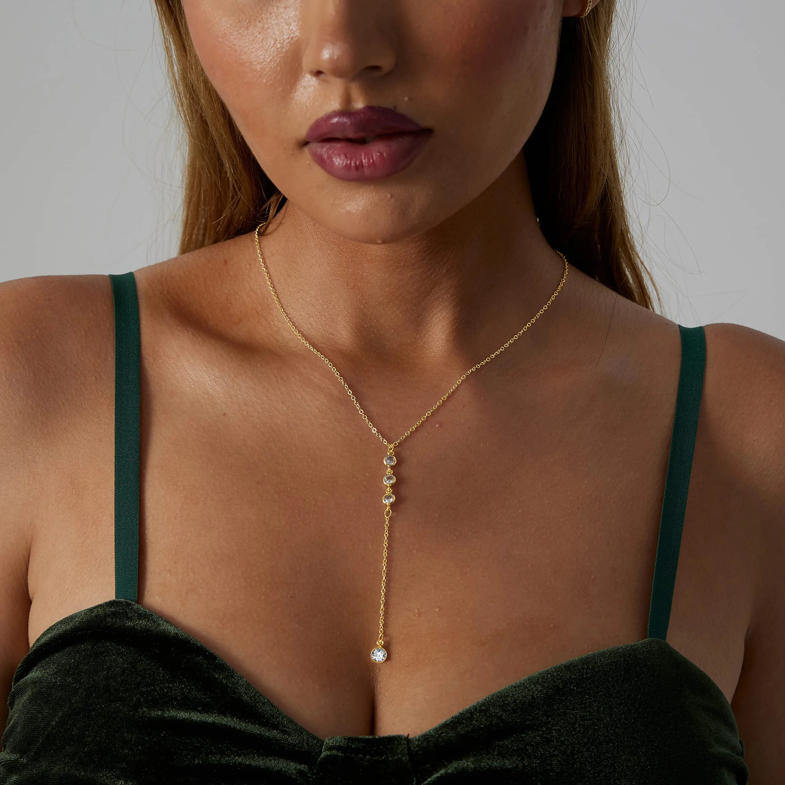18k Gold Plated Y Lariat Necklace for Women, Laryerd Multilayer Long Chain Drop Necklace, Stainless Steel Aesthetics Jewelry