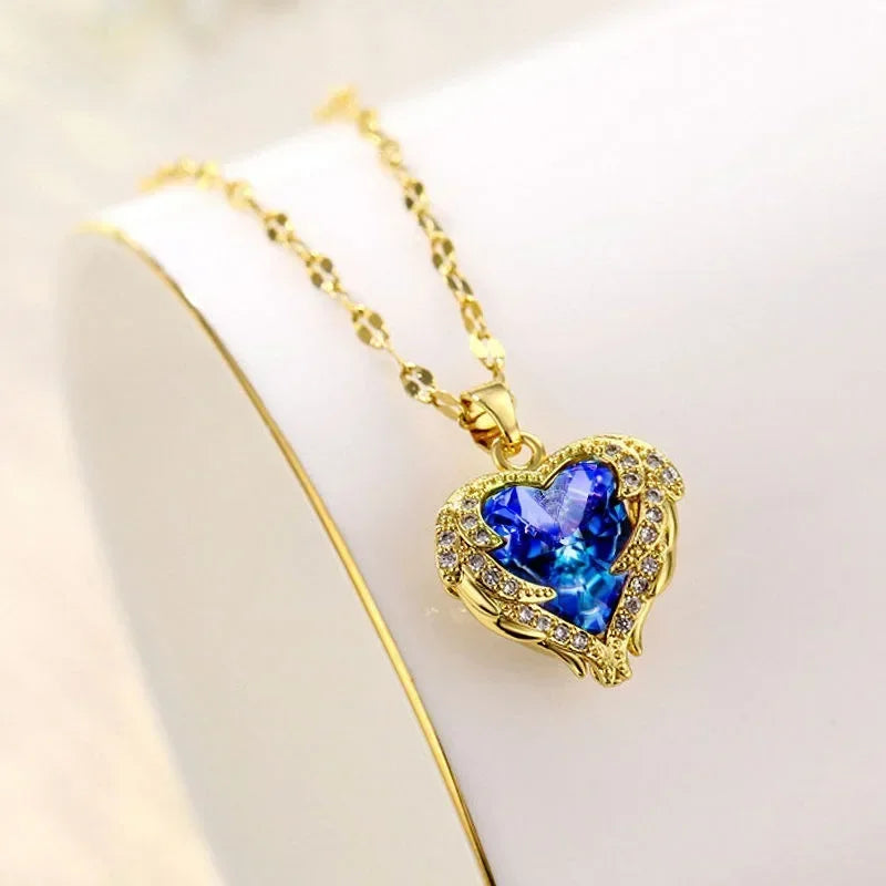 Trendy Heart Stainless Steel Zirconia Necklaces For Women Girls Love Gold Color Metal Necklace Party Birthday Daily Jewelry