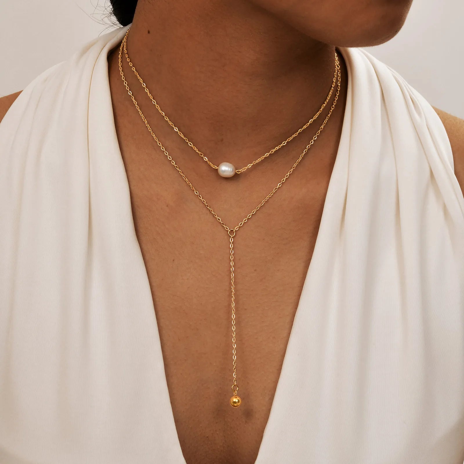 18k Gold Plated Y Lariat Necklace for Women, Laryerd Multilayer Long Chain Drop Necklace, Stainless Steel Aesthetics Jewelry
