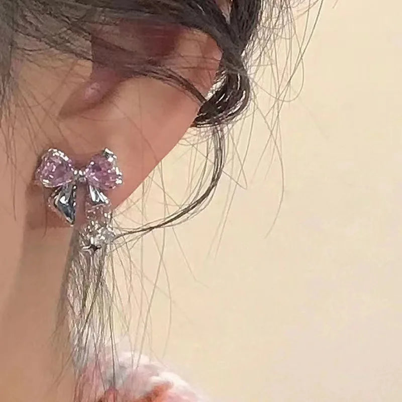 Crystal Bow Drop Earrings