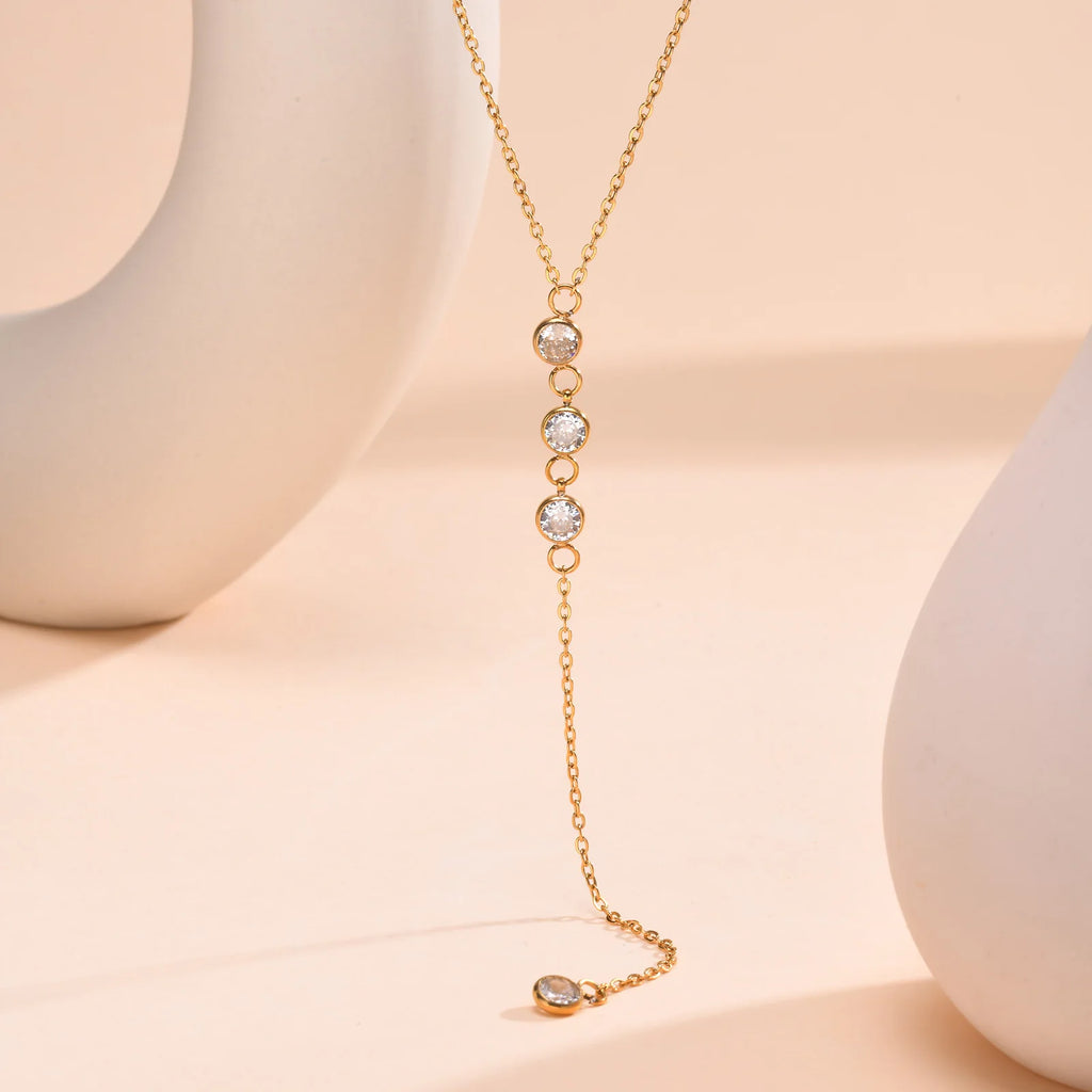 18k Gold Plated Y Lariat Necklace for Women, Laryerd Multilayer Long Chain Drop Necklace, Stainless Steel Aesthetics Jewelry