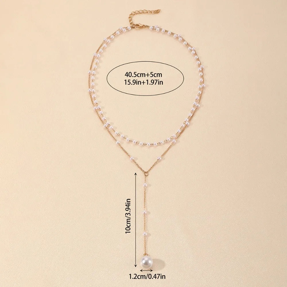 Charm Trendy Double-deck Imitation Pearl Beaded Long Pendant Necklaces for Women Temperament Summer Beach Jewelry Accessories
