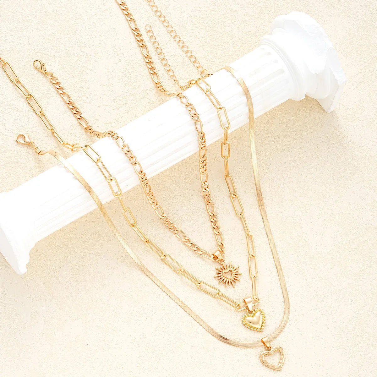 3Pcs/Set Boho Heart Pendant Necklace for Women European And American Copper Metal Gold Color Hollow Love Necklace Punk Jewelry