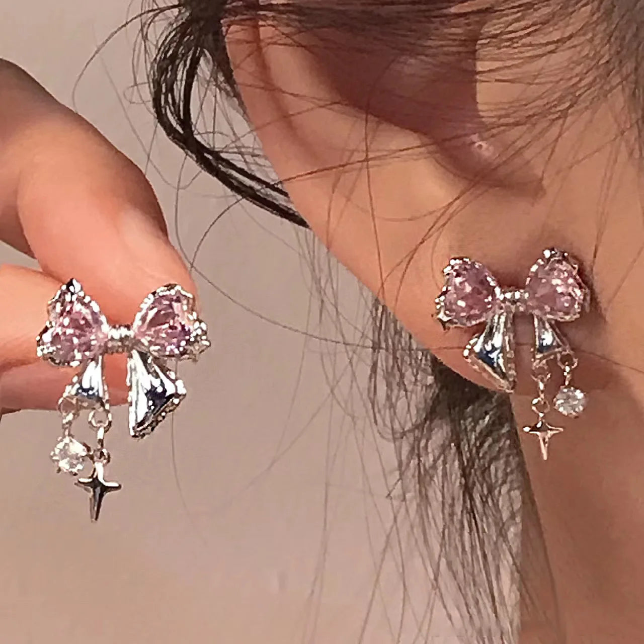 Crystal Bow Drop Earrings
