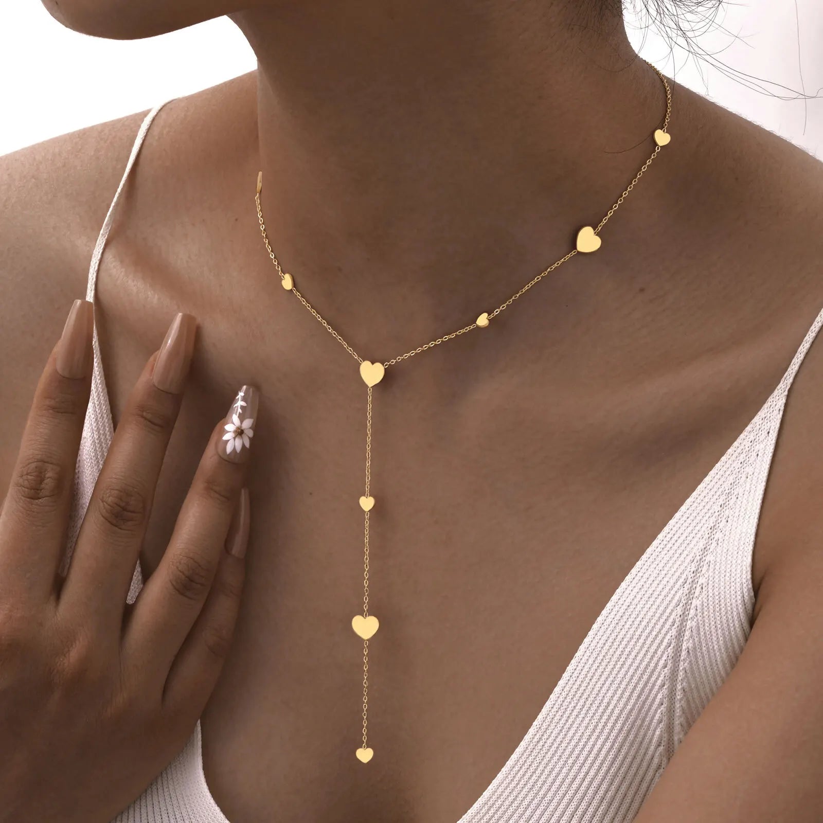 18k Gold Plated Y Lariat Necklace for Women, Laryerd Multilayer Long Chain Drop Necklace, Stainless Steel Aesthetics Jewelry