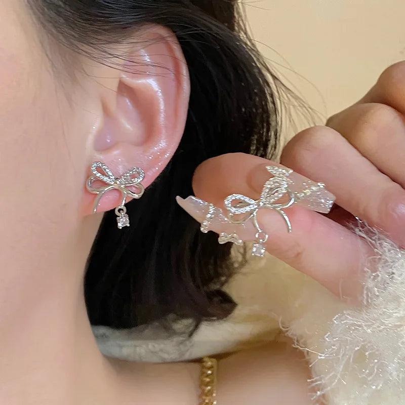 Crystal Bow Drop Earrings