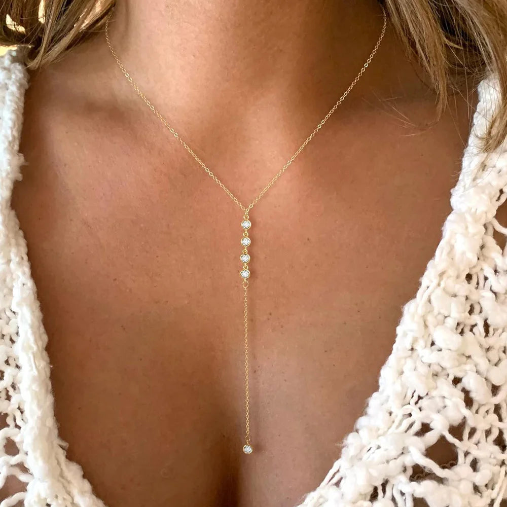 18k Gold Plated Y Lariat Necklace for Women, Laryerd Multilayer Long Chain Drop Necklace, Stainless Steel Aesthetics Jewelry