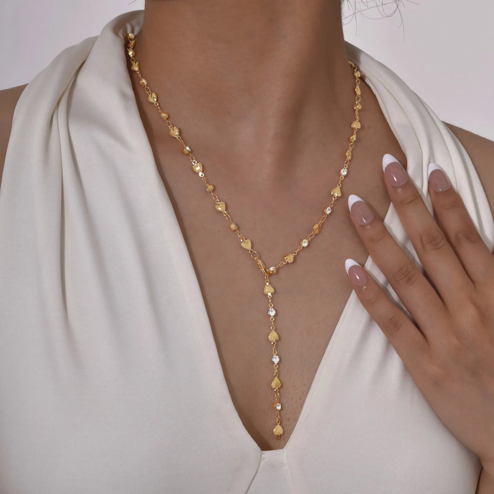 18k Gold Plated Y Lariat Necklace for Women, Laryerd Multilayer Long Chain Drop Necklace, Stainless Steel Aesthetics Jewelry